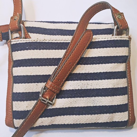 CHAPS Navy and White Striped Crossbody Leather - Picture 10 of 11